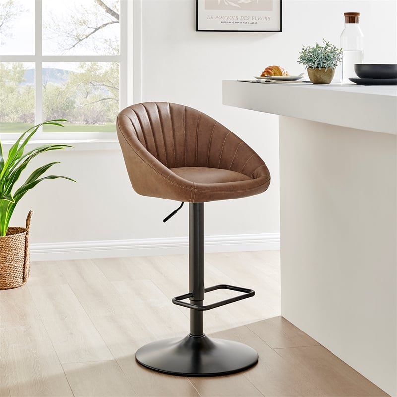 NPD Furniture Watson Faux Leather Gaslift Swivel Bar Stool in Umber Brown