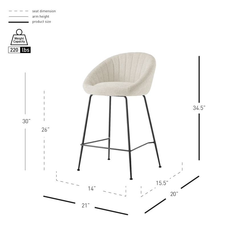 NPD Furniture Watson Fabric Counter Stool in Haga Ivory (Set of 2)