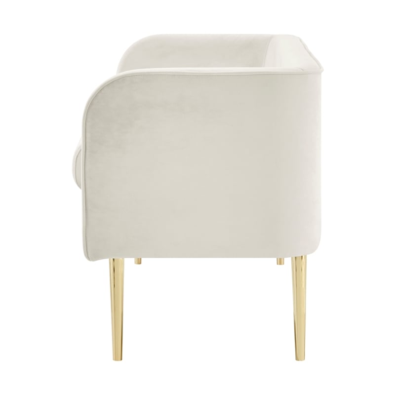 NPD Furniture Marsha KD Velvet Fabric Bench in Dainty Cream