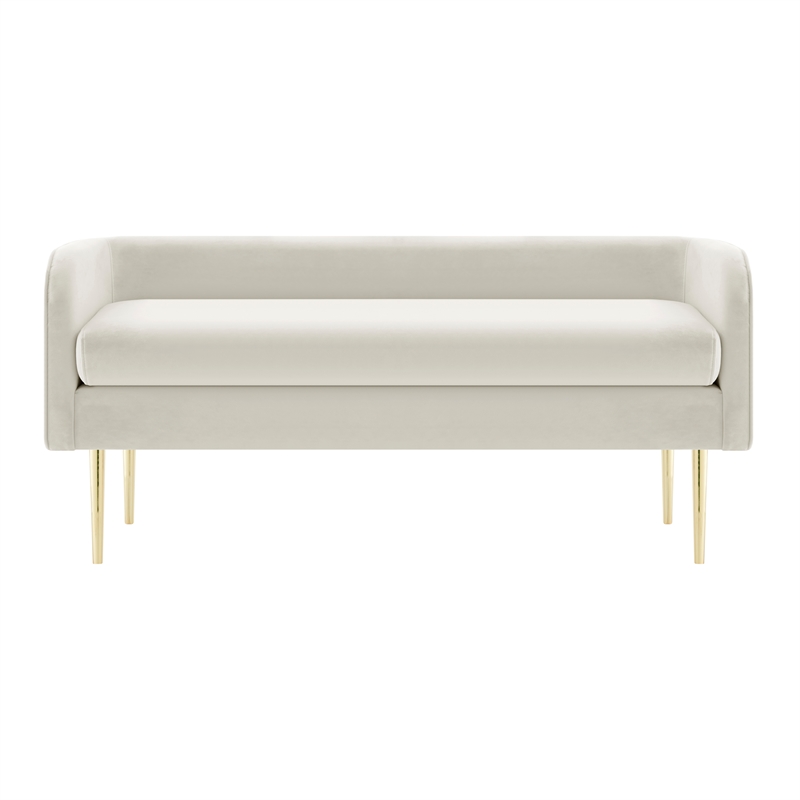 NPD Furniture Marsha KD Velvet Fabric Bench in Dainty Cream
