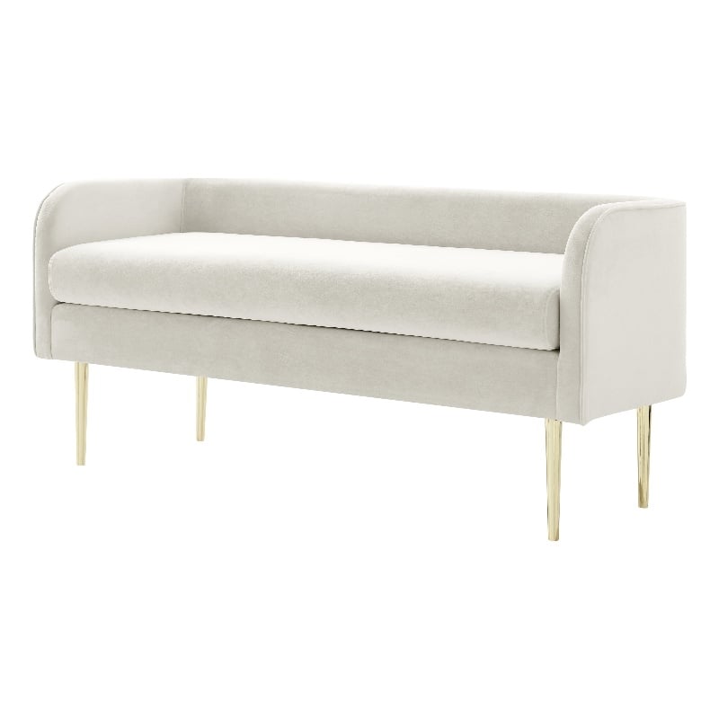 NPD Furniture Marsha KD Velvet Fabric Bench in Dainty Cream