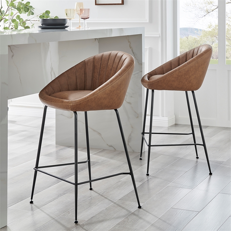 NPD Furniture Watson Faux Leather Counter Stool in Umber Brown (Set of 2)