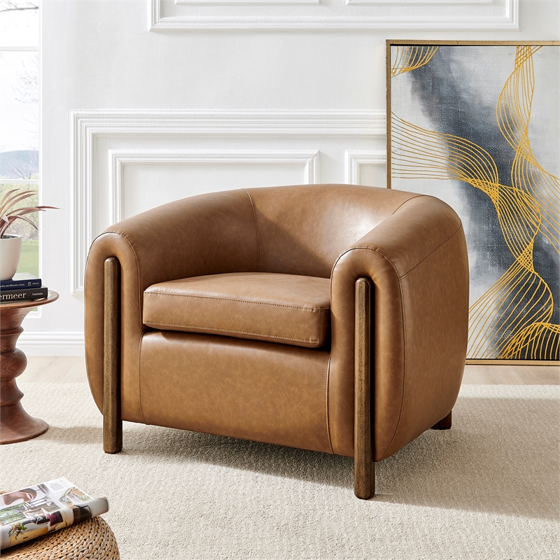 NPD Furniture Cordelia Faux Leather Accent Arm Chair in Vintage Cider