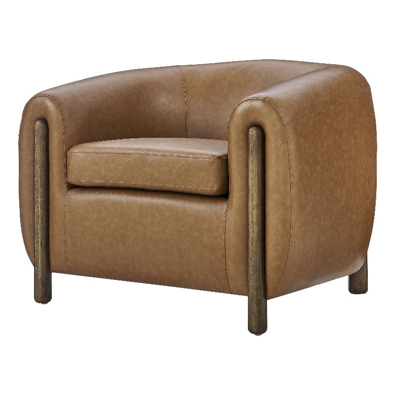 NPD Furniture Cordelia Faux Leather Accent Arm Chair in Vintage Cider