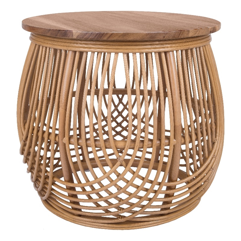 NPD Furniture Arlo Rattan Side/ End Table w/ Wood Top in Honey