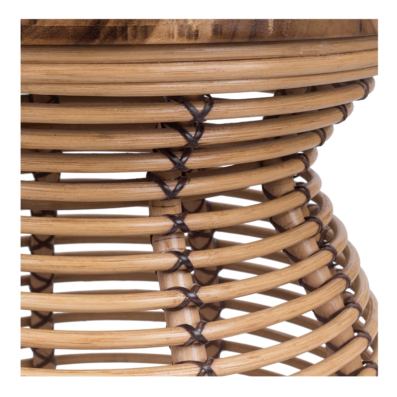 New Pacific Direct Quito Rattan Side/ End Table w/ Wood Top in Honey