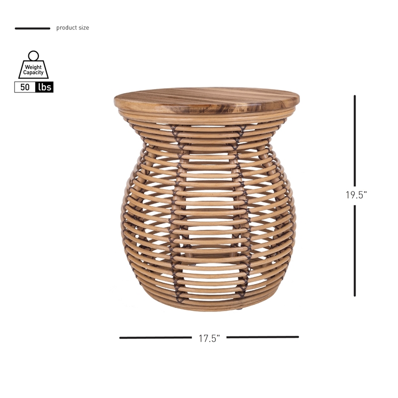 New Pacific Direct Quito Rattan Side/ End Table w/ Wood Top in Honey