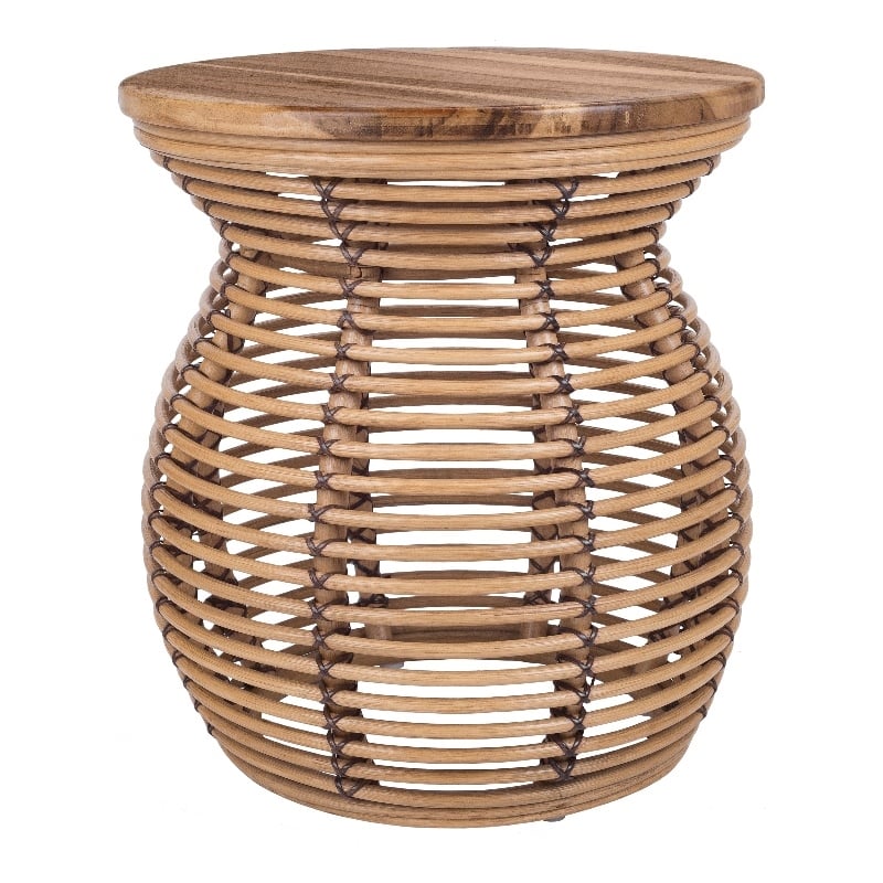 New Pacific Direct Quito Rattan Side/ End Table w/ Wood Top in Honey