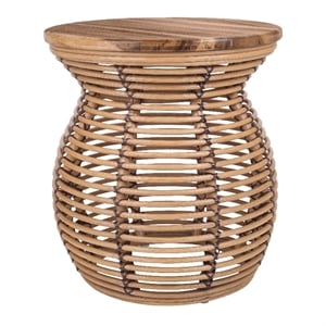 New Pacific Direct Quito Rattan Side/ End Table w/ Wood Top in Honey