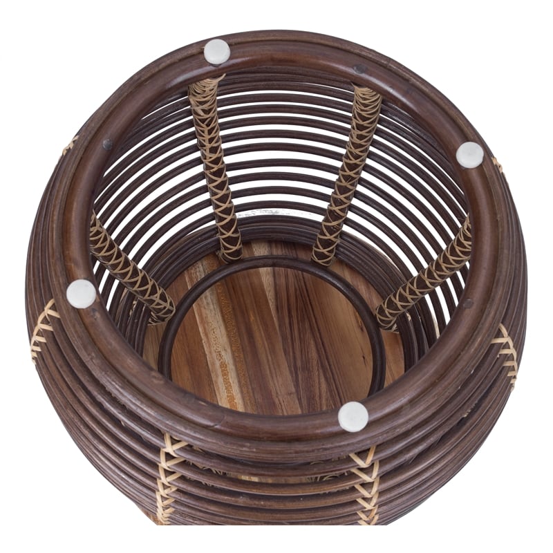 New Pacific Direct Quito Rattan Side/ End Table w/ Wood Top in Paloma Brown