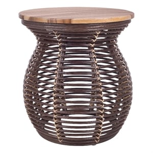 New Pacific Direct Quito Rattan Side/ End Table w/ Wood Top in Paloma Brown