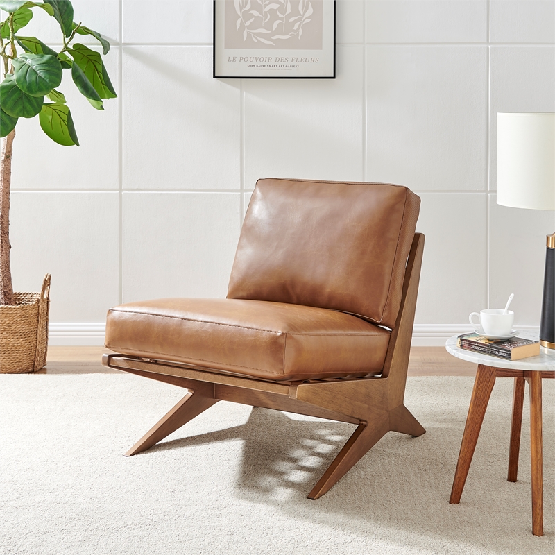 New Pacific Direct Chandler Faux Leather Accent Chair in Borneo Chocolate