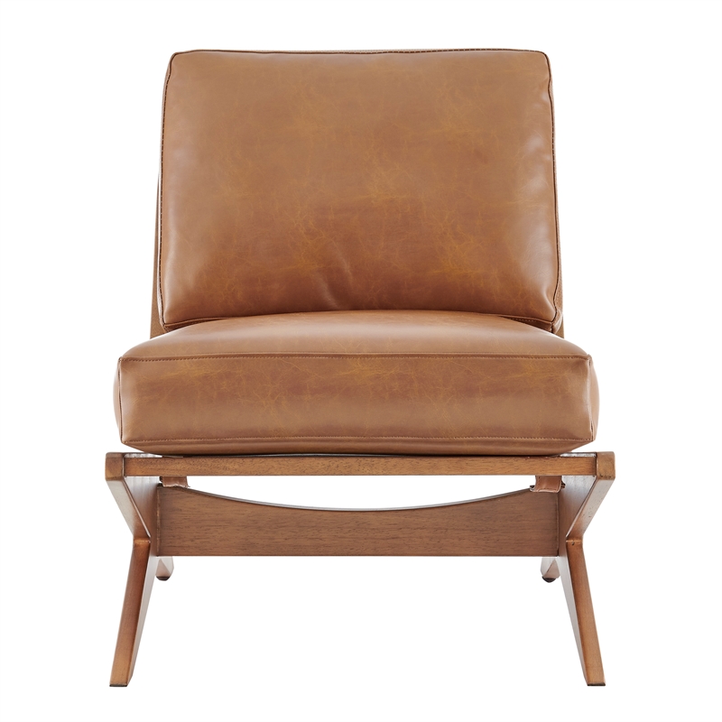 New Pacific Direct Chandler Faux Leather Accent Chair in Borneo Chocolate