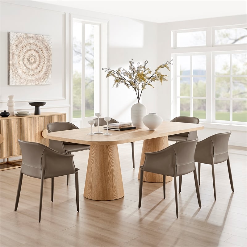 NPD Furniture Callie Recycled Leather Dining Arm Chair in Light Mocha