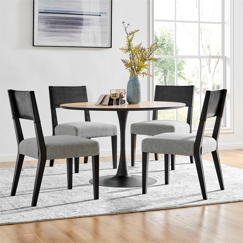 NPD Furniture Kylo PU/ Fabric Dining Side Chair in Black/Gray (Set of 2)