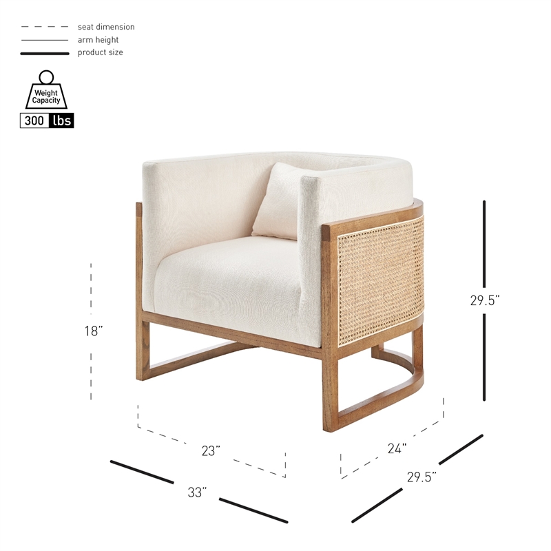 New Pacific Direct Velma Accent Arm Chair w/ Rattan in Shortbread/Natural