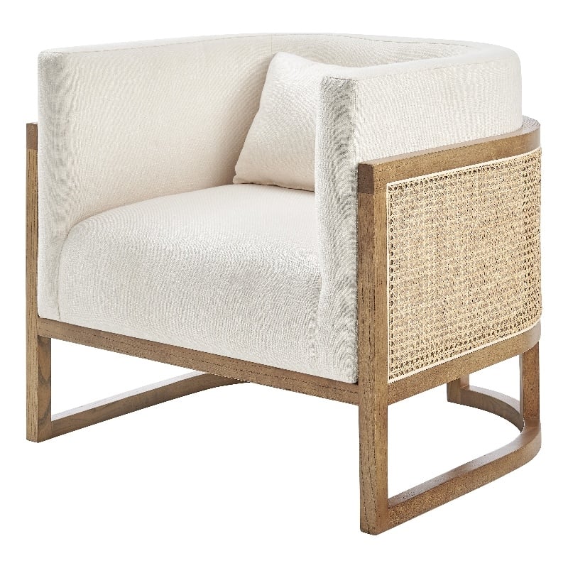 New Pacific Direct Velma Accent Arm Chair w/ Rattan in Shortbread/Natural