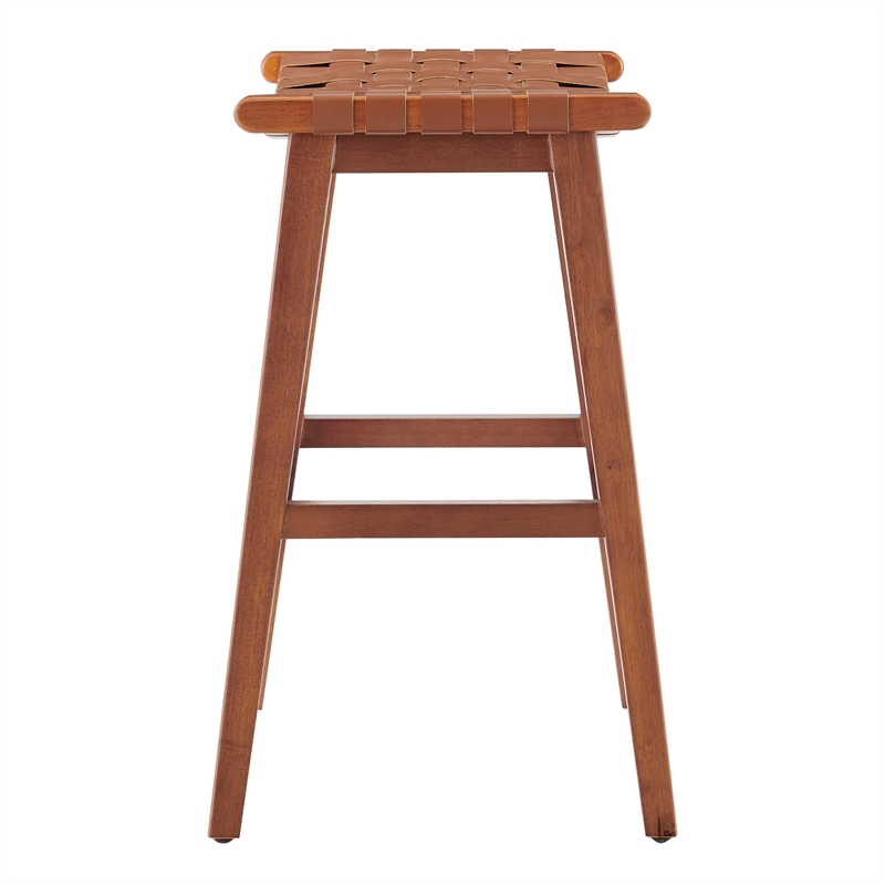 New Pacific Direct Marco Faux Leather Backless Counter Stool in Ochre Brown