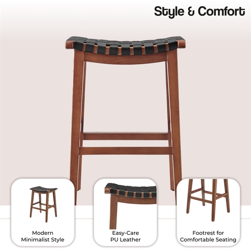 NPD Furniture Marco Faux Leather Backless Counter Stool in Black