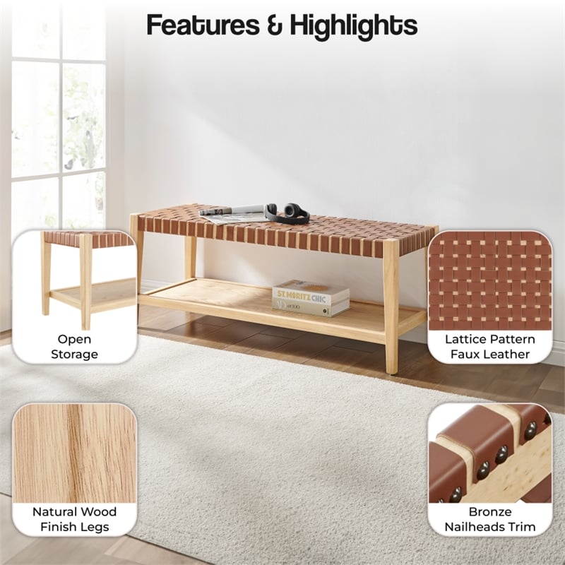 NPD Furniture Marco Faux Leather Bench in Ochre Brown