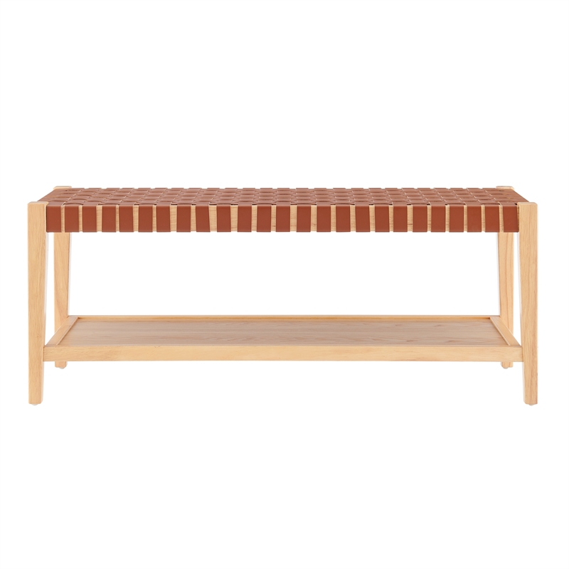 NPD Furniture Marco Faux Leather Bench in Ochre Brown