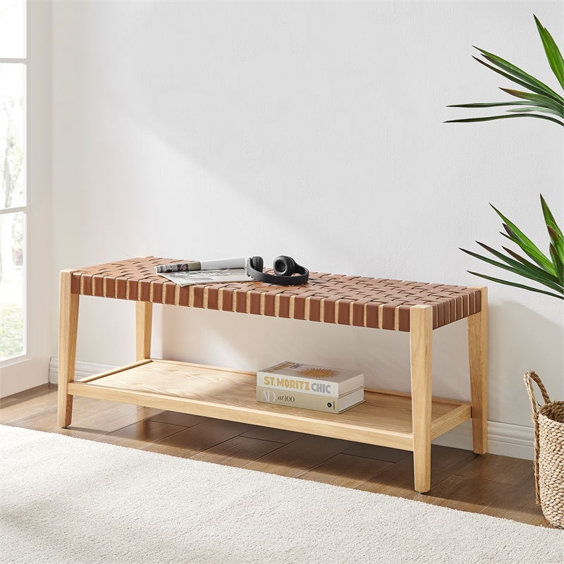 NPD Furniture Marco Faux Leather Bench in Ochre Brown