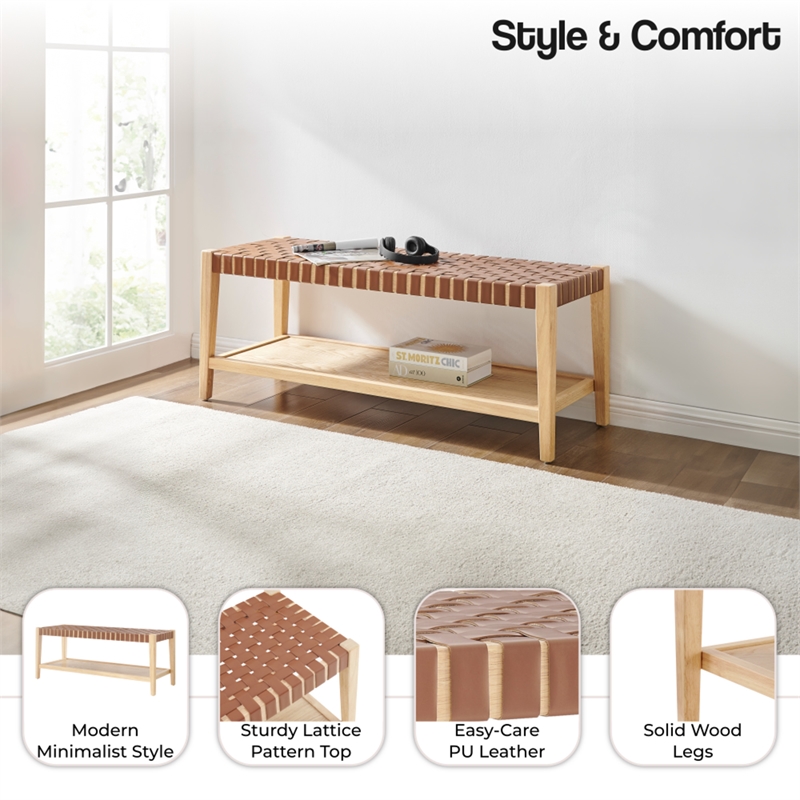 NPD Furniture Marco Faux Leather Bench in Ochre Brown