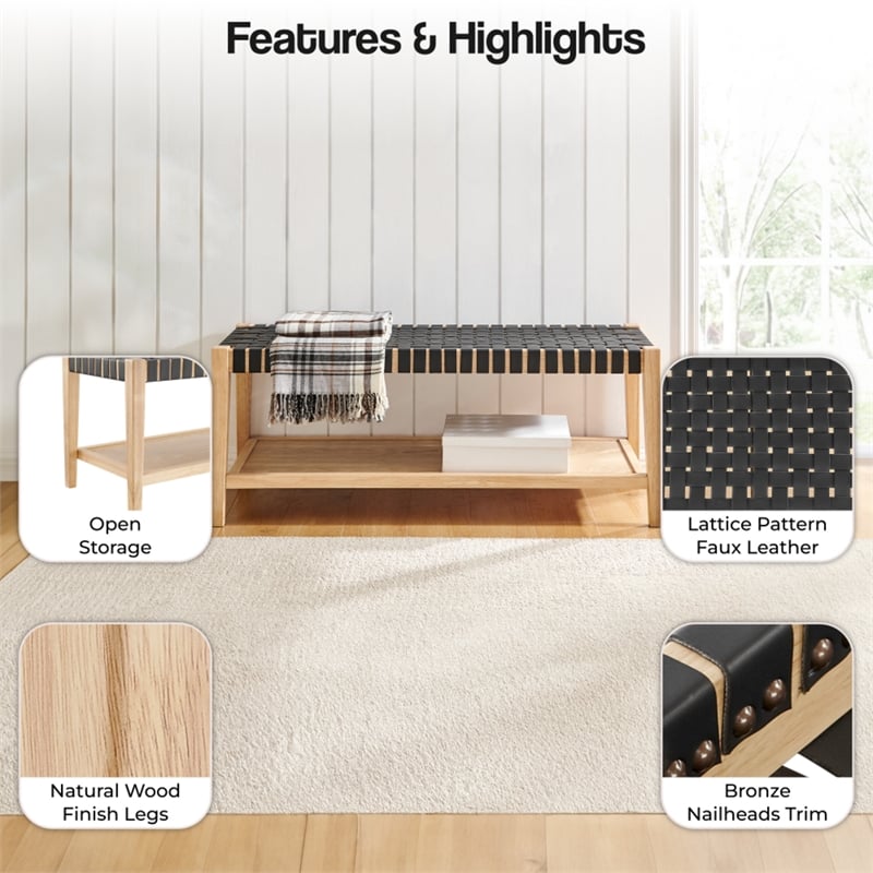 NPD Furniture Marco Faux Leather Bench in Black