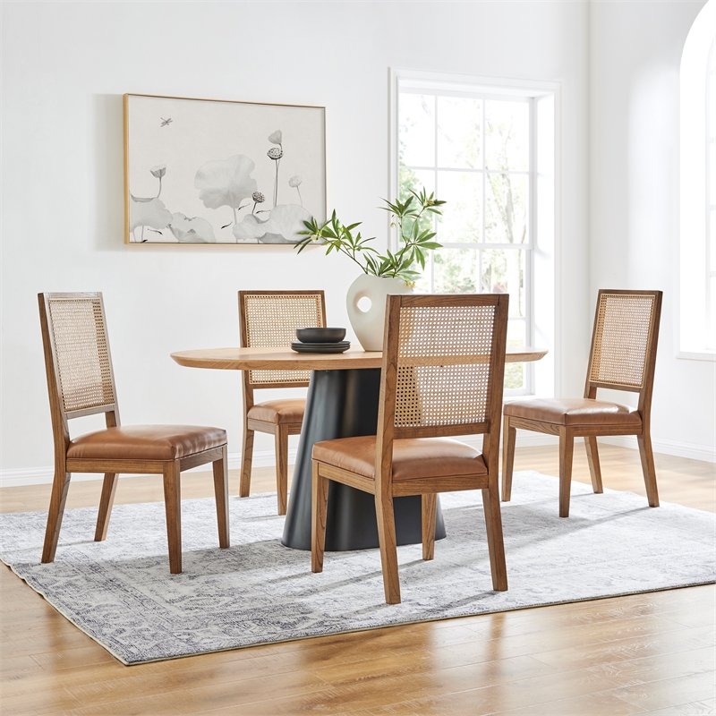 NPD Furniture Dover Faux Leather Dining Side Chair in Brown (Set of 2)