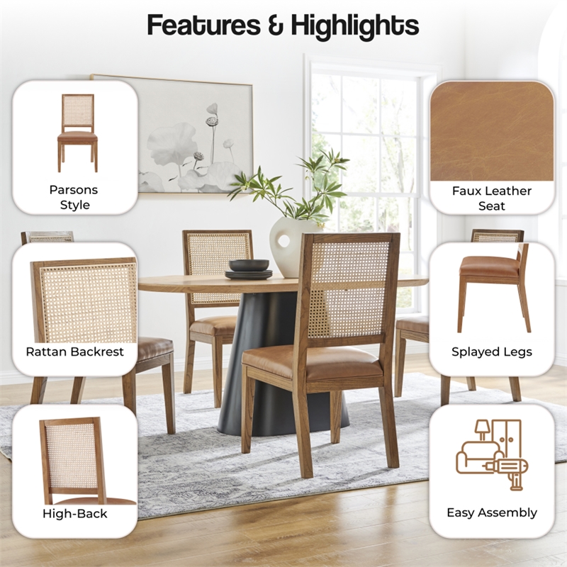 NPD Furniture Dover Faux Leather Dining Side Chair in Brown (Set of 2)
