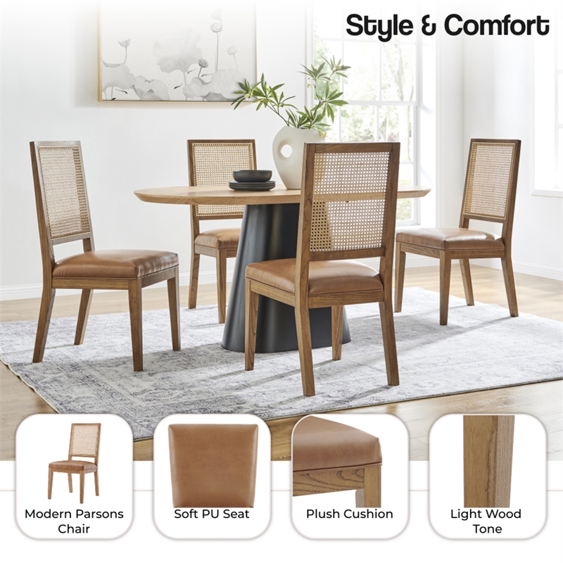 NPD Furniture Dover Faux Leather Dining Side Chair in Brown (Set of 2)