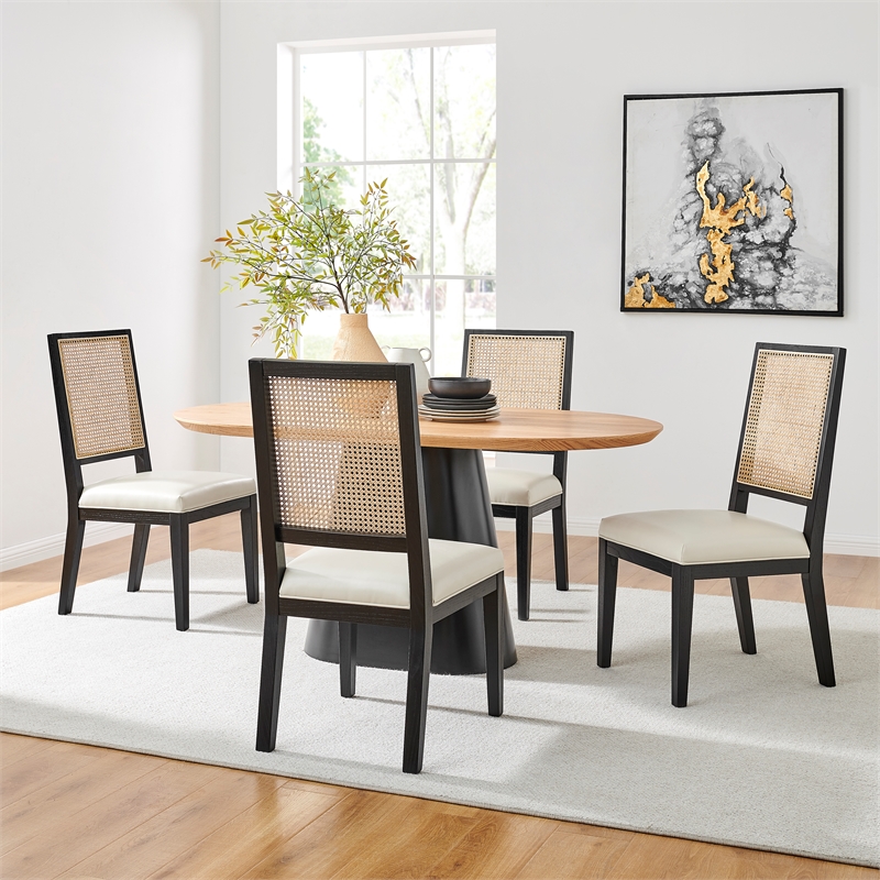 NPD Furniture Dover Faux Leather Dining Side Chair in Beige (Set of 2)