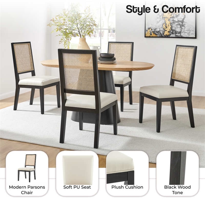 NPD Furniture Dover Faux Leather Dining Side Chair in Beige (Set of 2)
