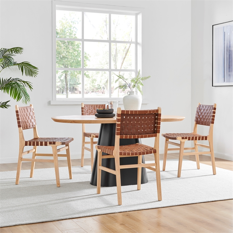 NPD Furniture Marco Faux Leather Dining Side Chair in Brown (Set of 2)