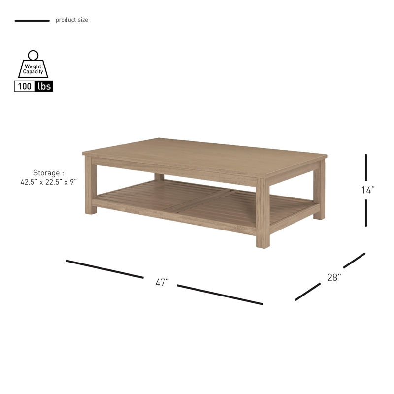 NPD Furniture Tiburon Solid Wood Coffee Table in Drifted Sand