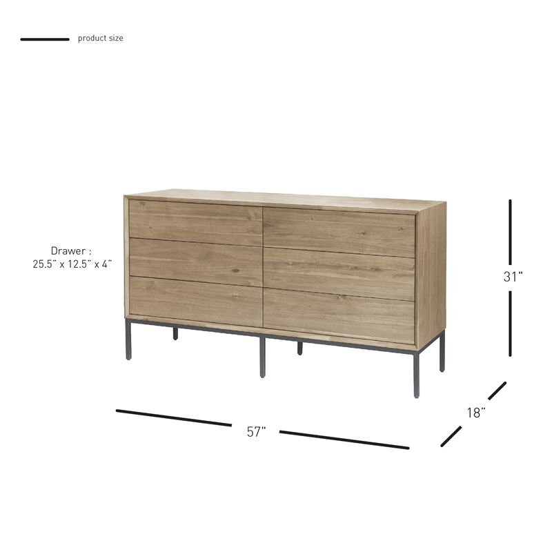 New Pacific Direct Hathaway Dresser 6 Drawers in Drifted Sand