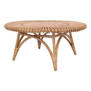 new pacific direct alani rattan round coffee table w/ wood top in honey