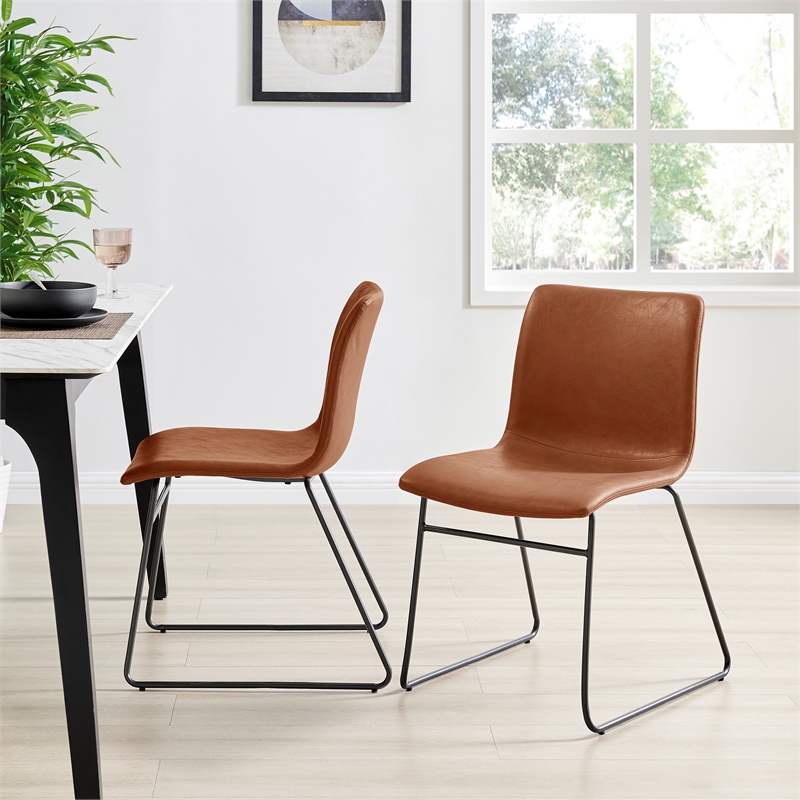 NPD Furniture Bruce PU Dining Side Chair in Toasted Caramel (Set of 2)