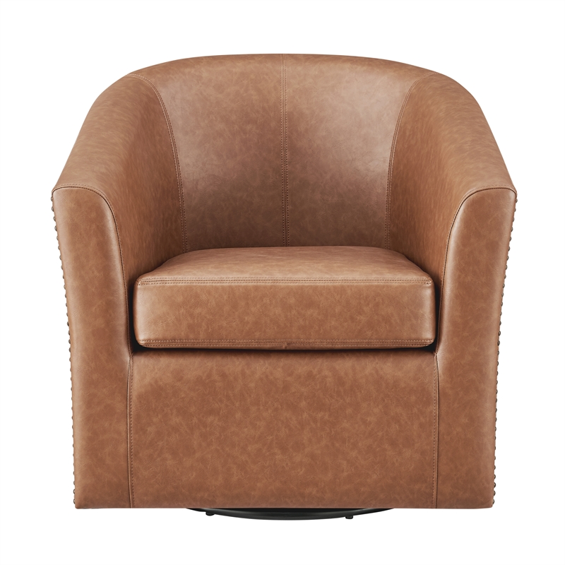 NPD Furniture Ernest Faux Leather Swivel Accent Arm Chair in Vintage Cider