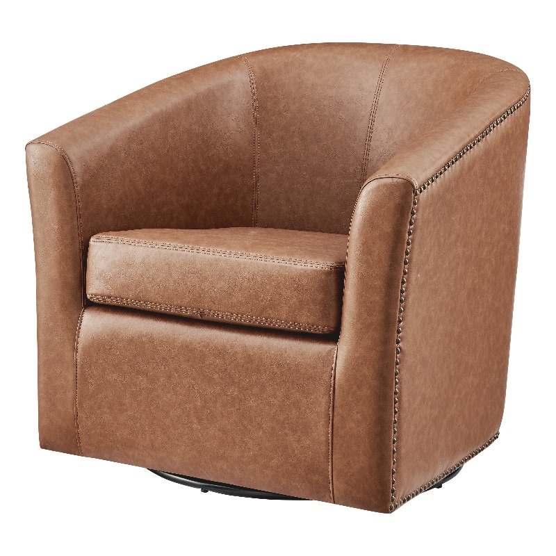NPD Furniture Ernest Faux Leather Swivel Accent Arm Chair in Vintage Cider
