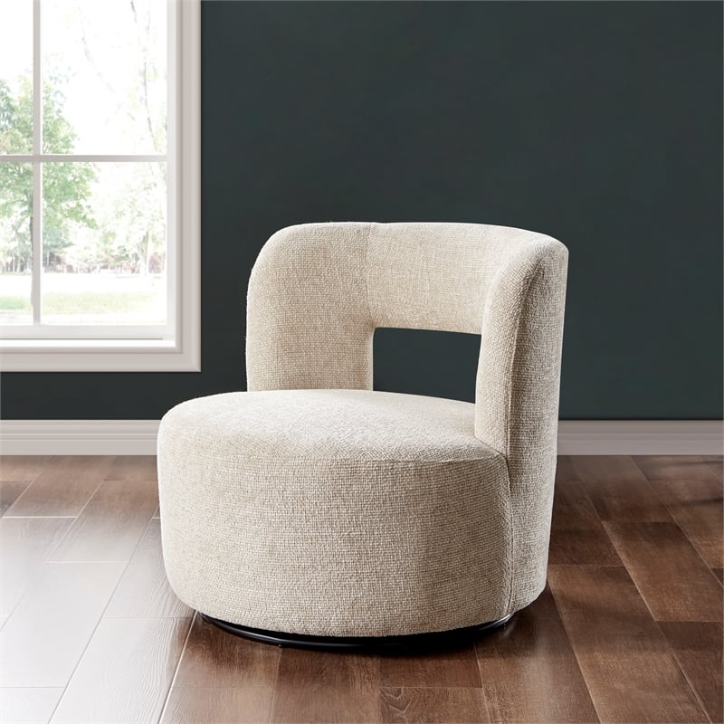 NPD Furniture Jazzlyn Fabric Swivel Accent Chair in Grenada Cream