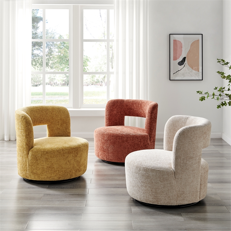 New Pacific Direct Jazzlyn Fabric Swivel Accent Chair in Grenada Mustard
