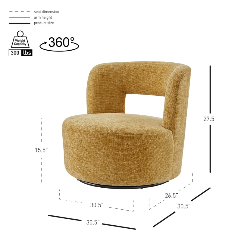 New Pacific Direct Jazzlyn Fabric Swivel Accent Chair in Grenada Mustard