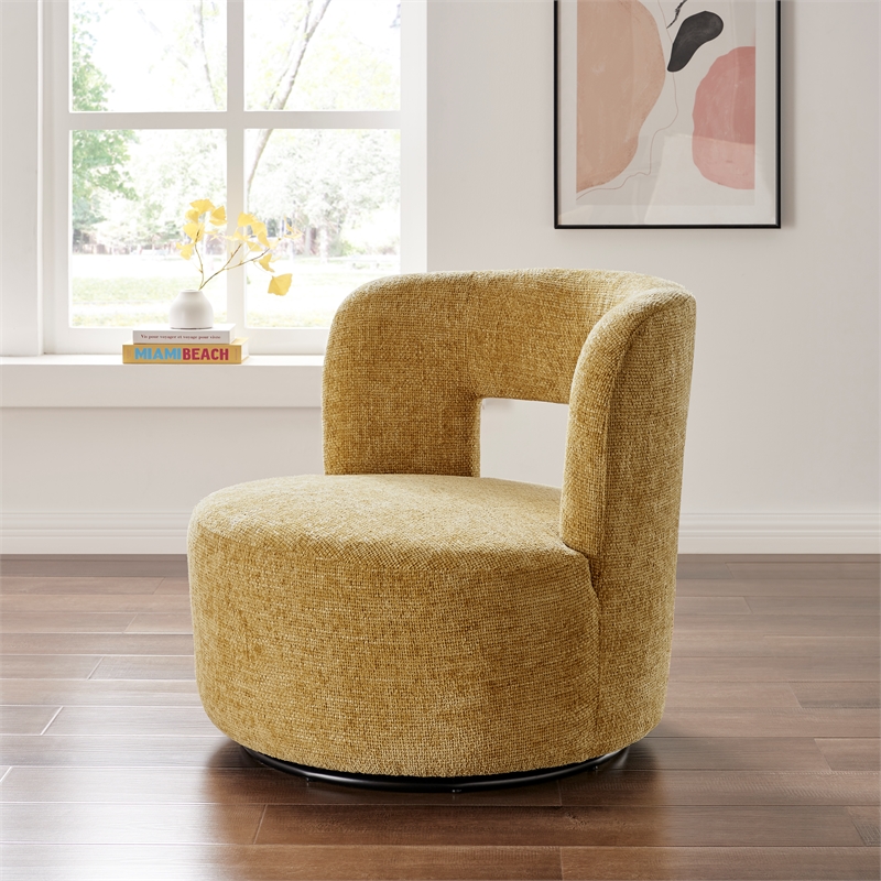 New Pacific Direct Jazzlyn Fabric Swivel Accent Chair in Grenada Mustard
