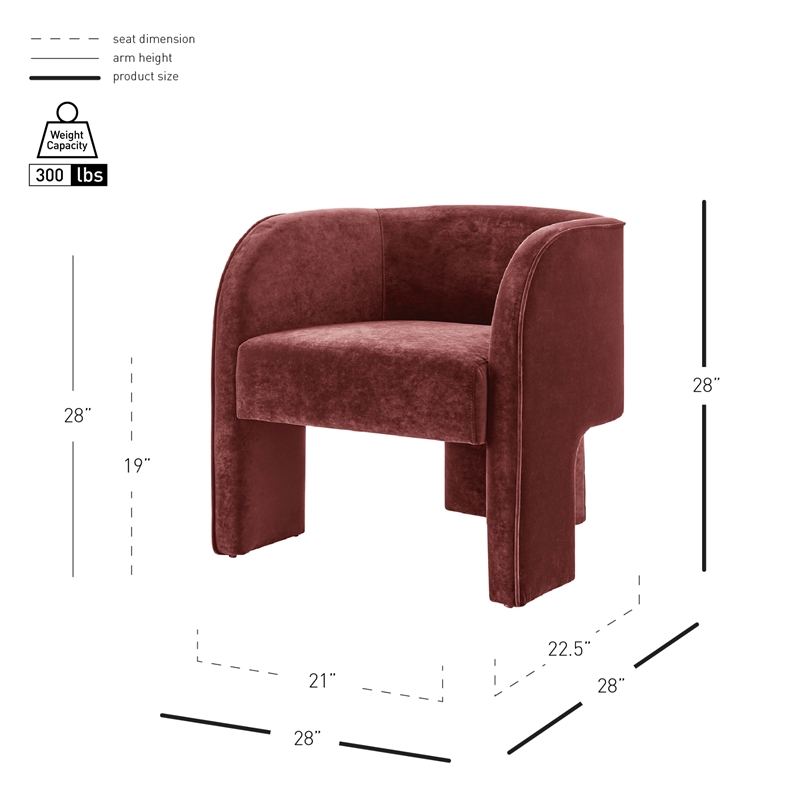 NPD Furniture Matteo Velvet Accent Arm Chair in Dainty Maroon