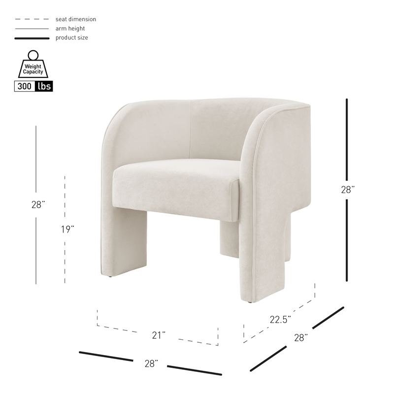 NPD Furniture Matteo Velvet Accent Arm Chair in Dainty Cream