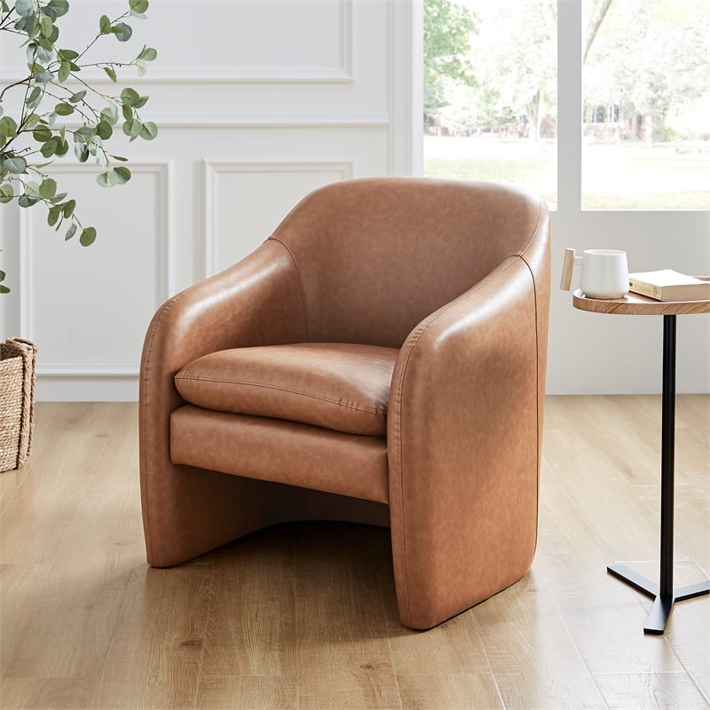NPD Furniture Zella Faux Leather Accent Arm Chair in Vintage Cider