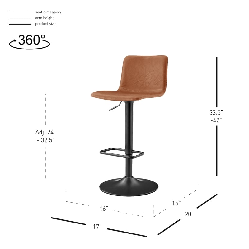 New Pacific Direct Bruce PU Gaslift Bar Stool in Toasted Caramel (Set of 2)