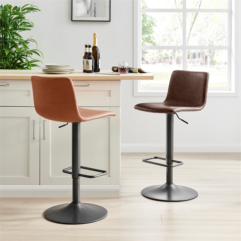 New Pacific Direct Bruce PU Gaslift Bar Stool in Toasted Caramel (Set of 2)