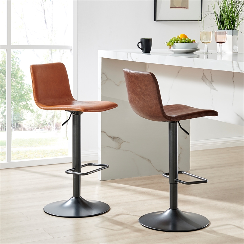 New Pacific Direct Bruce PU Gaslift Bar Stool in Toasted Caramel (Set of 2)